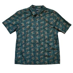TODD SNYDER Men's Green Paisley Print Loop Collar Camp Shirt, Size Large
